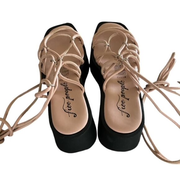 Free People Nude Georgie Platform Lace Up Sandal 37 - Picture 4 of 8